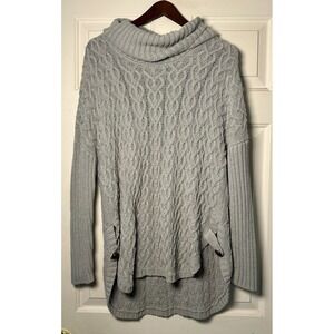 Anthropologie M If It Were Me Gray Cowl Neck Cable Knit Sweater Button Side
